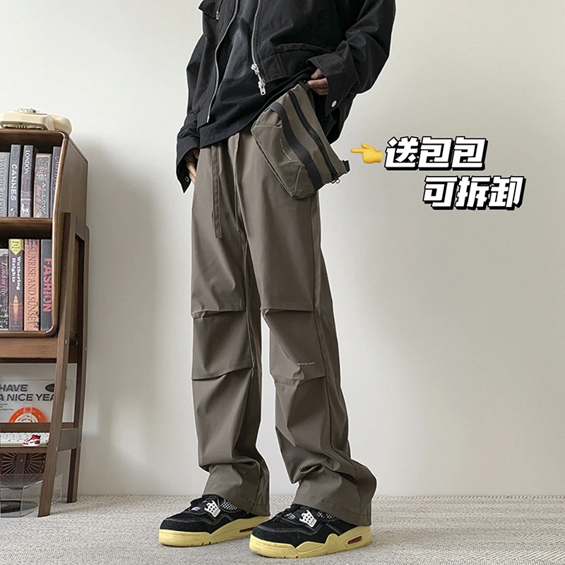 工装滑雪户外冲锋加绒加厚休闲裤男秋冬美式潮牌宽松直筒阔腿裤子