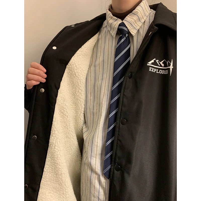 羊羔毛棉衣外套男冬季加绒加厚日系cityboy工装棉服潮牌教练夹克