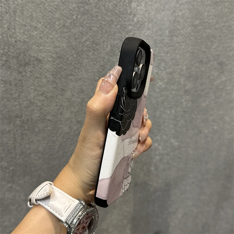 苹果15手机壳创意晕染玫瑰花iphone15promax新款14贴皮纹14大孔12