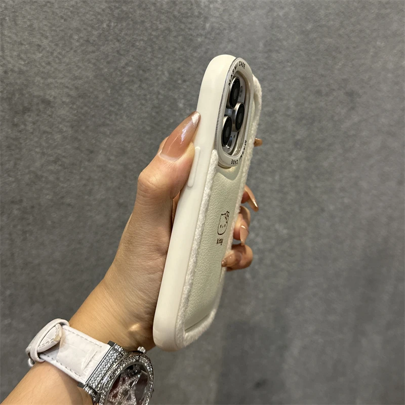 苹果15手机壳线条蝴蝶结kt猫iphone15promax新款14个性小众12皮质