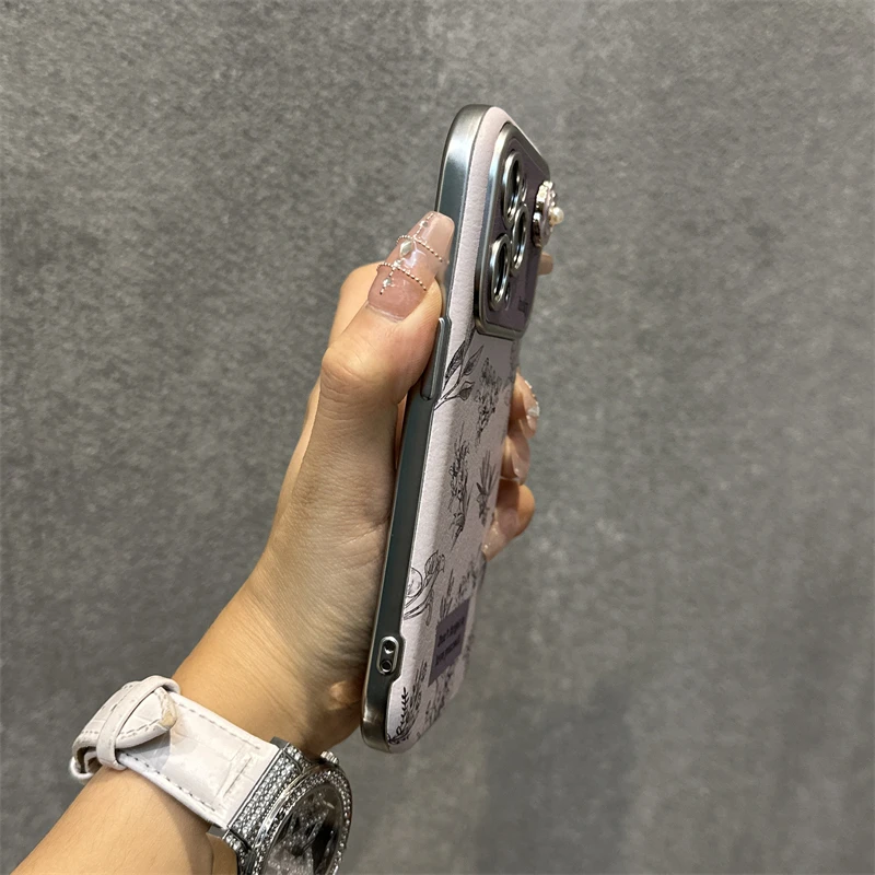苹果15手机壳线条花朵iphone15promax新款14少女心13立体山茶花12
