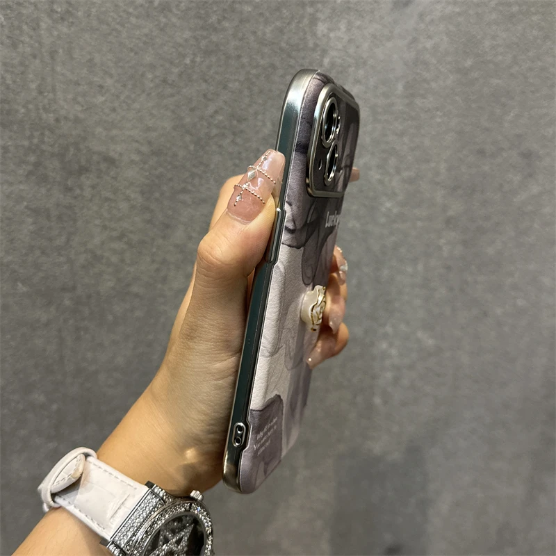 苹果15手机壳水墨晕染山茶花iphone15promax新款14奢华13不会撞壳