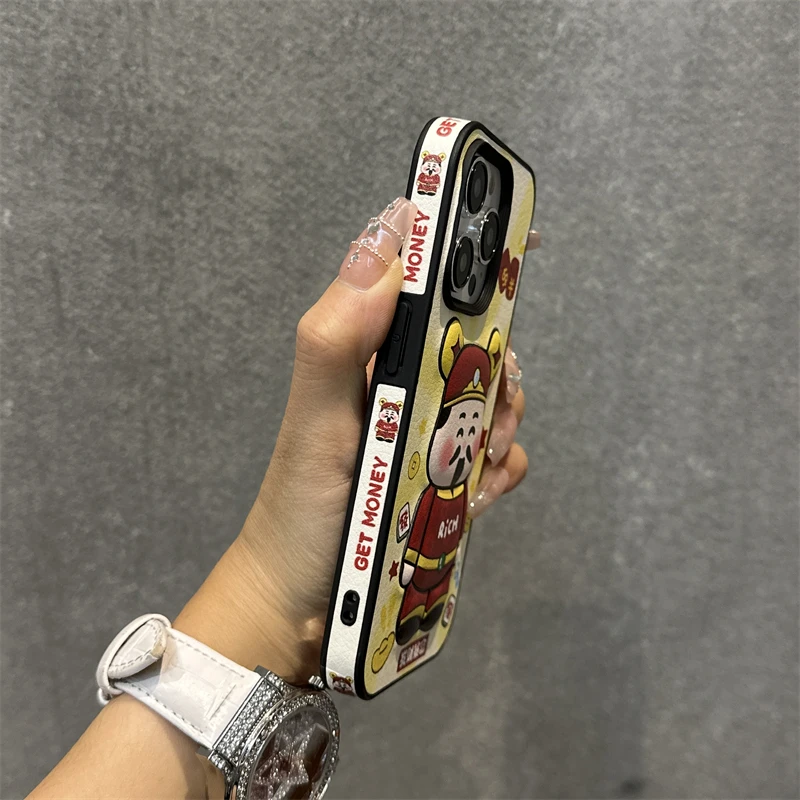 苹果15手机壳卡通财神爷iphone15promax立体熊新款14趣味创意13女
