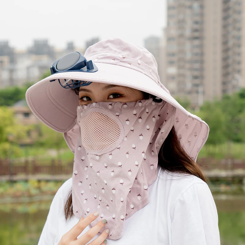 带风扇的帽子户外太阳能风扇充电成人男女防晒遮阳采茶帽渔夫帽子