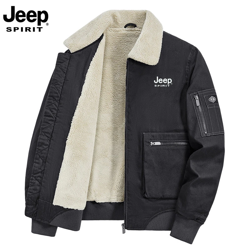 JEEPSPIRIT吉普冬季新款男士休闲保暖外套工装复古加厚羊羔绒夹克