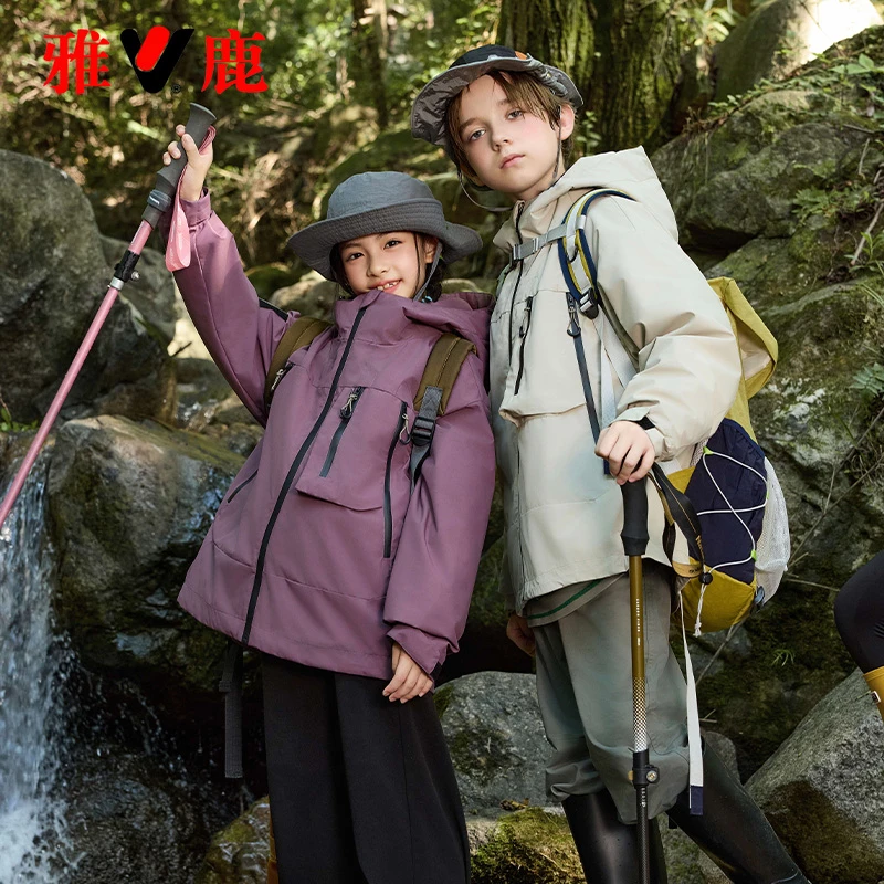 雅鹿亲子装户外儿童冲锋衣三合一可拆卸2025新款痞帅男女童羽绒服