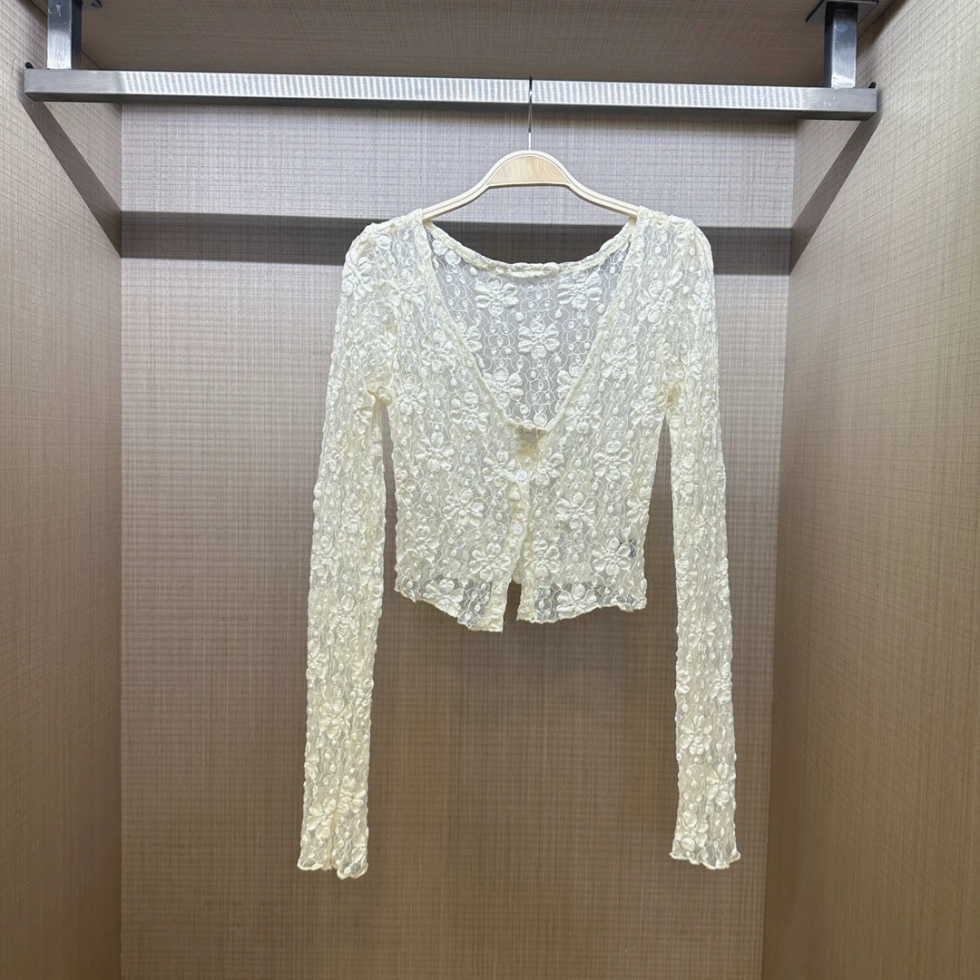 花朵蕾丝开衫薄款小外搭针织衫上衣女夏衣服女装2023新款TS3060