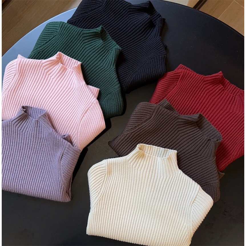 HHkids【内搭王者】韩妈主推款四面弹半高领坑条针织打底毛衣AMM332