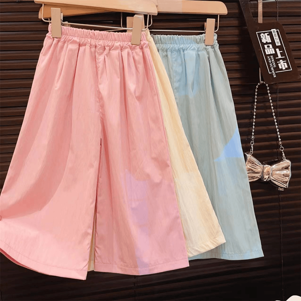 HHkids女童阔腿休闲裤2024夏季新款宽松时尚百搭纯色裤子FKZ302