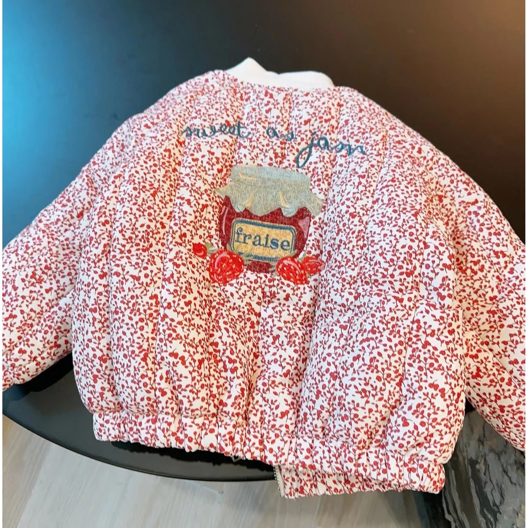 HHkids女童冬季棉袄宝宝碎花草莓刺绣棉服儿童百搭加棉夹克Hmf333