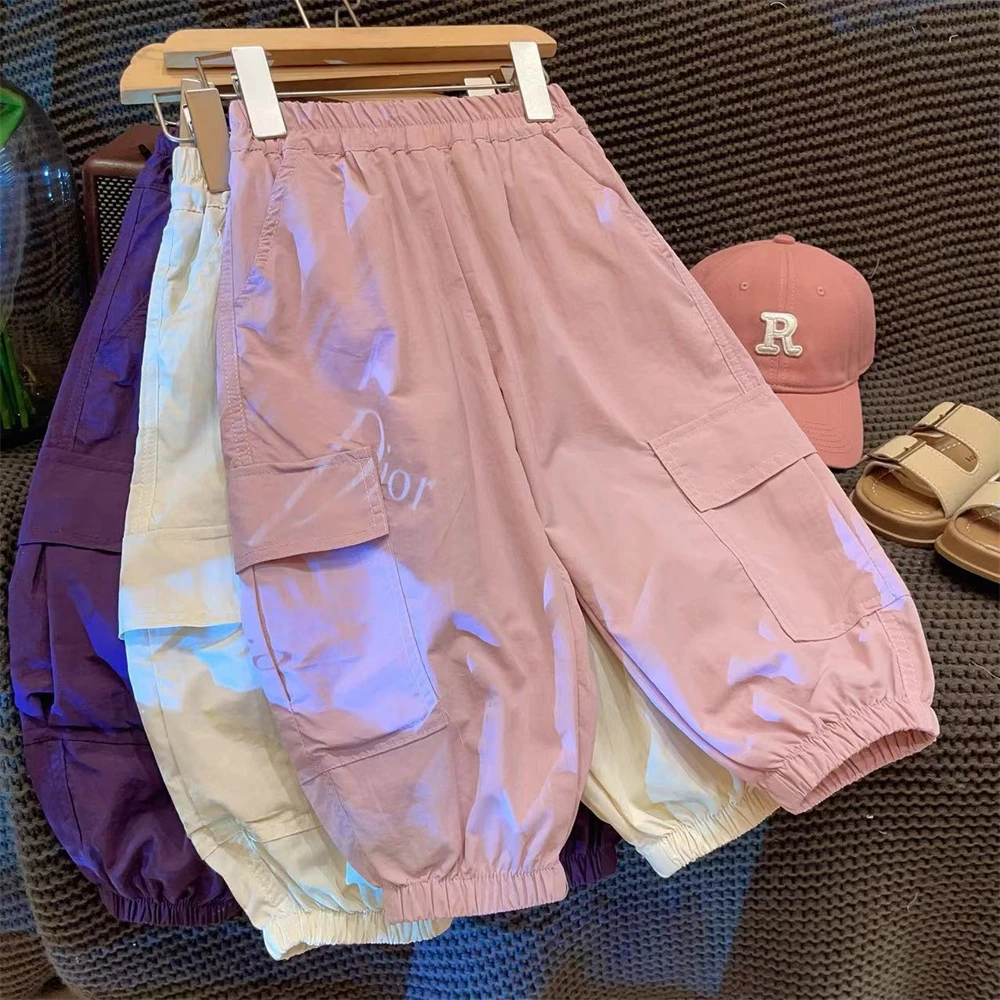 HHkid韩妈怒推!甜酷小女生工装裤轻薄不粘身卫裤休闲裤子FTZ614