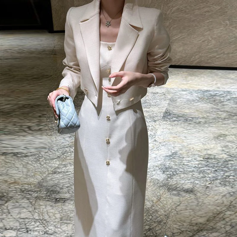 流行时尚御姐套装女春秋2025新款女装气质西服外套+连衣裙两件套