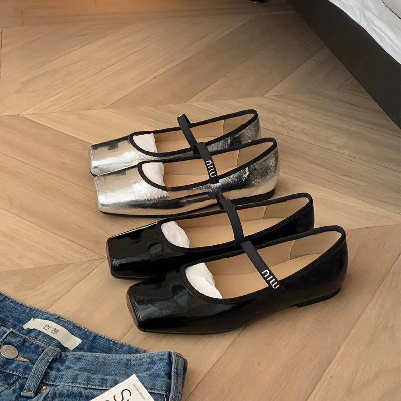 小众2024夏季新款法式方头一字带百搭芭蕾风玛丽珍平底单鞋女粗跟