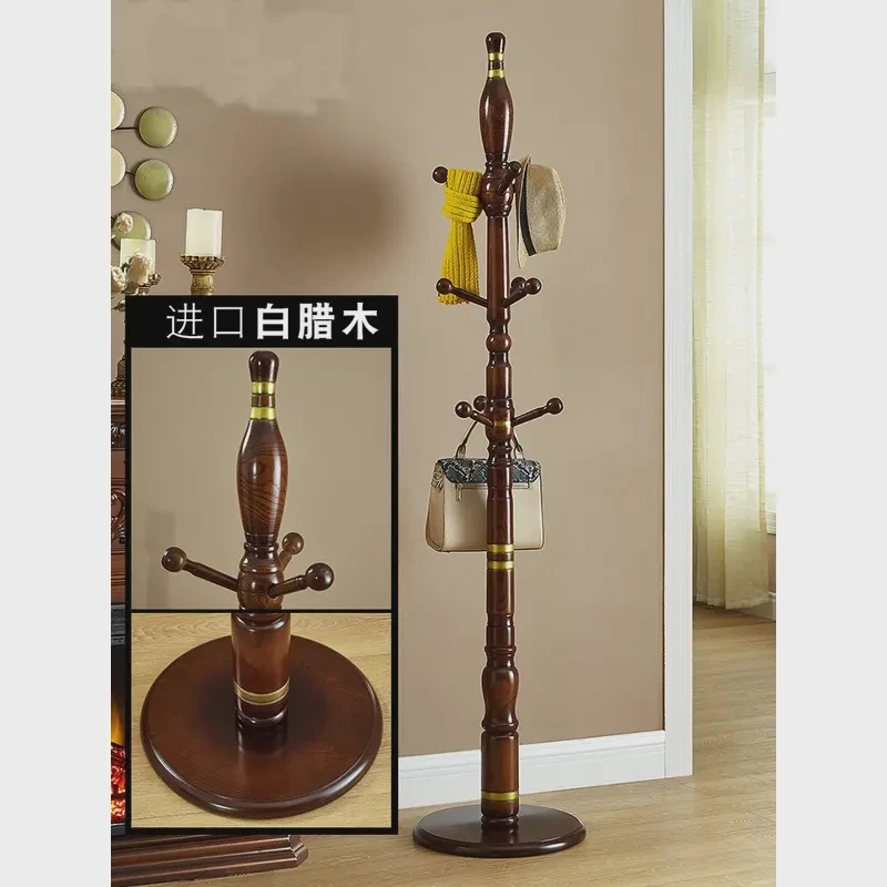 实木衣帽架圆盘描银加粗客厅立式包架挂衣架卧室家用小户型衣架子