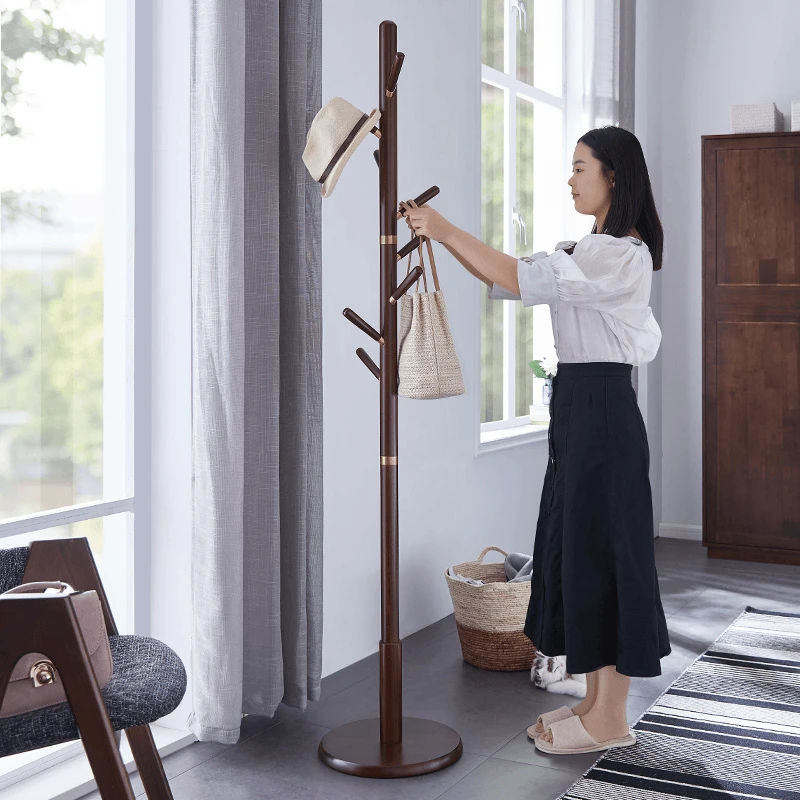 落地挂衣架卧室家用实木衣帽架轻奢衣服架子客厅立式衣架新中式