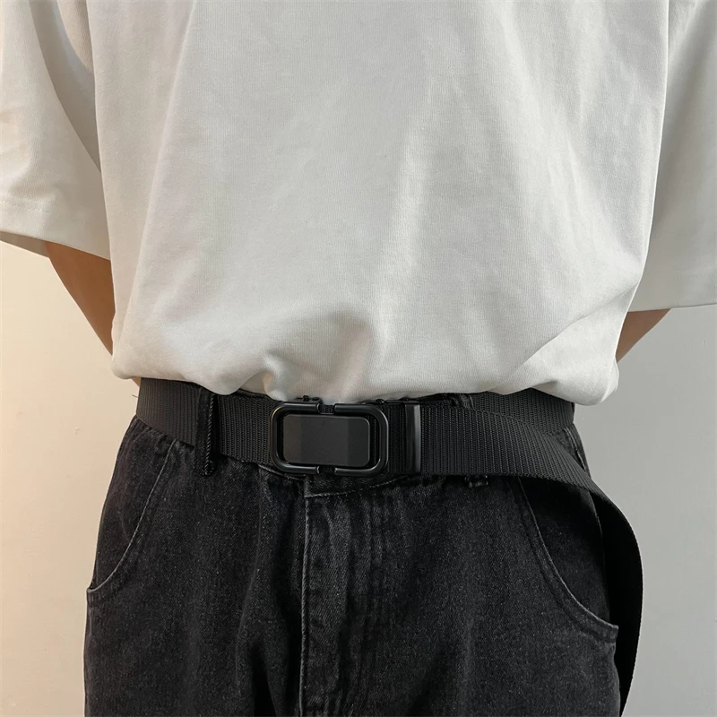 新款自动扣尼龙帆布腰带男女户外软面耐磨军训多功能简约皮带岑熠