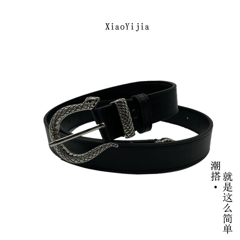 ins风时尚雕刻针扣腰带女欧美百搭黑色经典款复古收腰装饰皮带男
