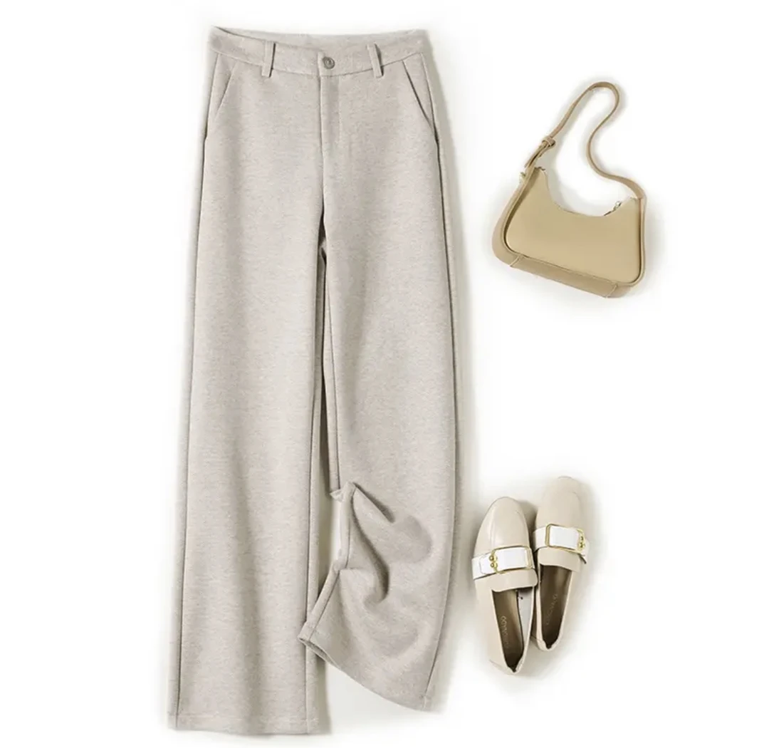 阔腿裤女冬2025年新款高腰直筒宽松垂感人字纹毛呢拖地长裤10608