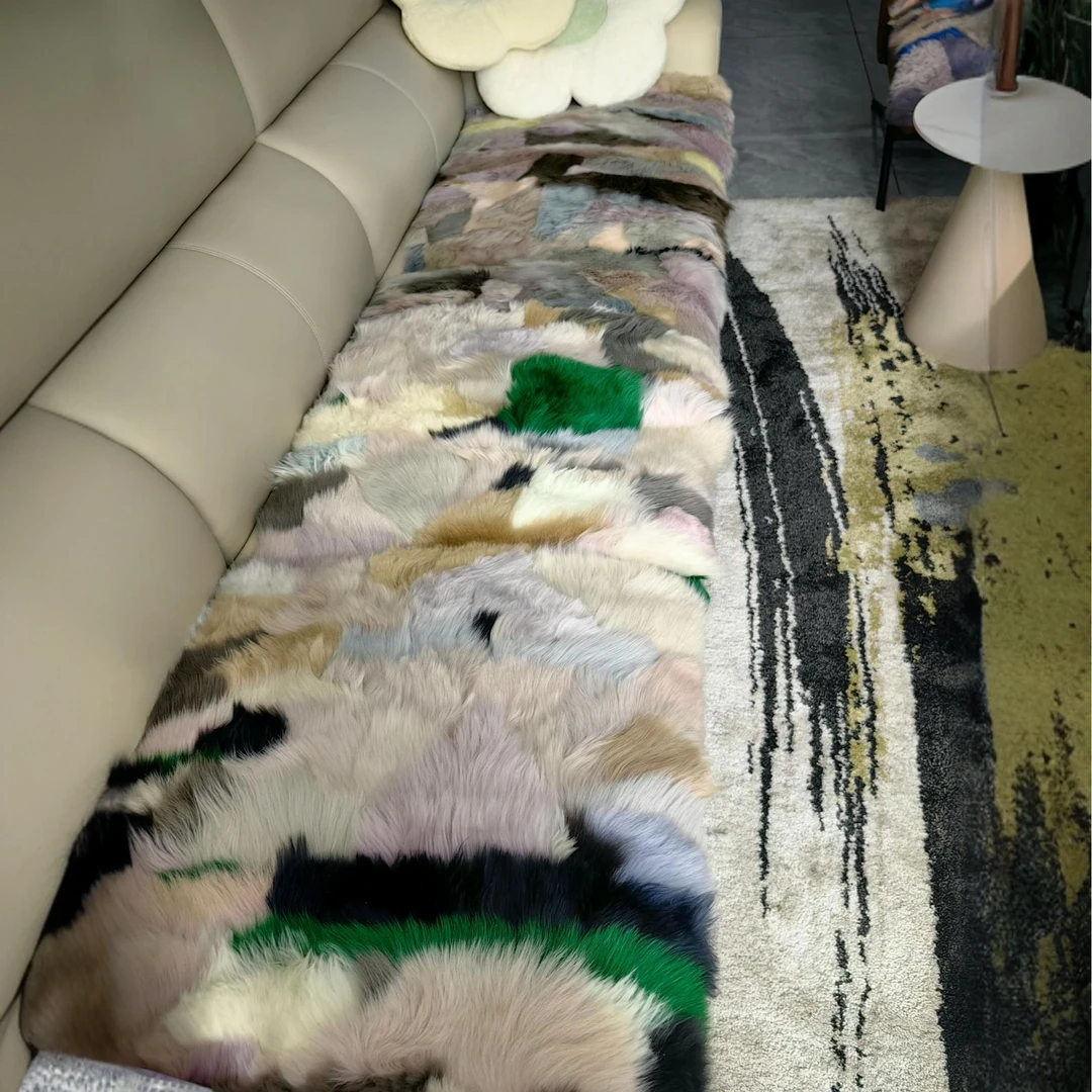 8羊皮毛一体慵懒风高级感轻奢个性地毯入户门地垫防潮保暖沙发垫