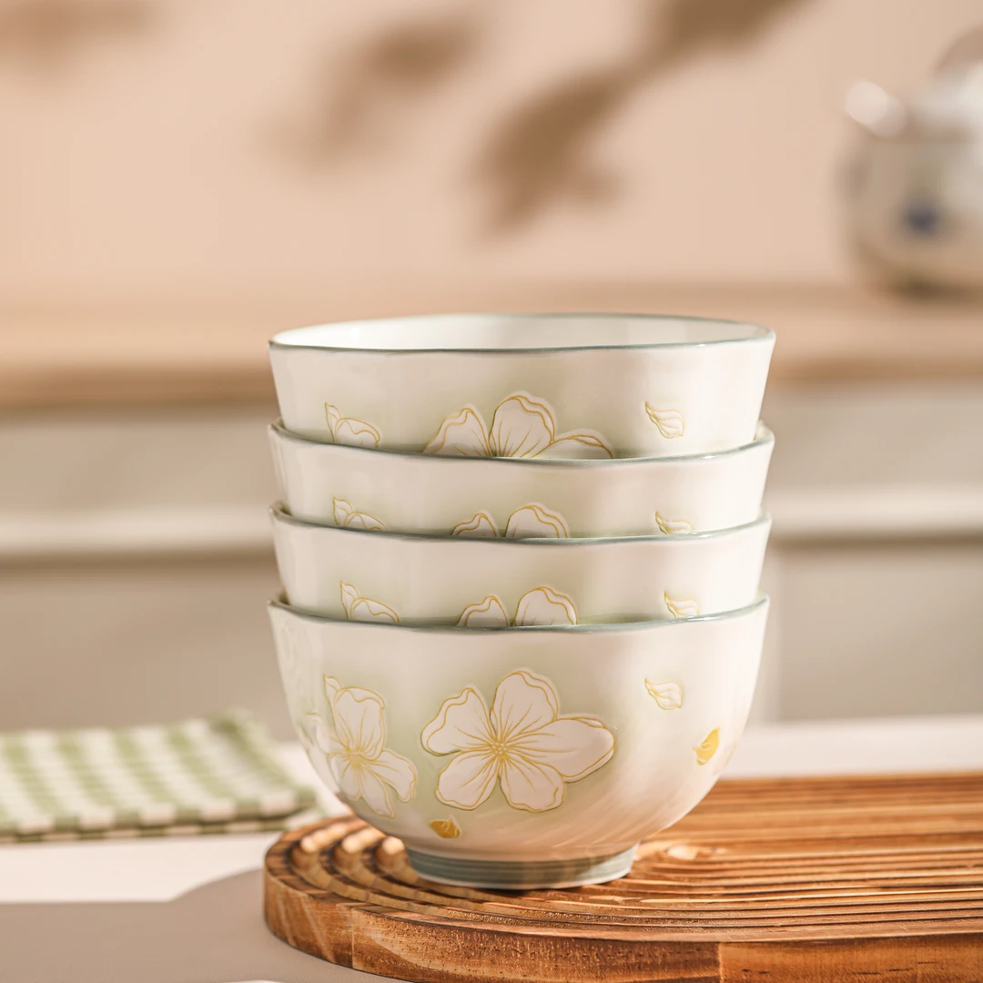 新款黄金叶釉下彩餐具5寸碗套装简约ins风家庭装易清洗隔热防烫