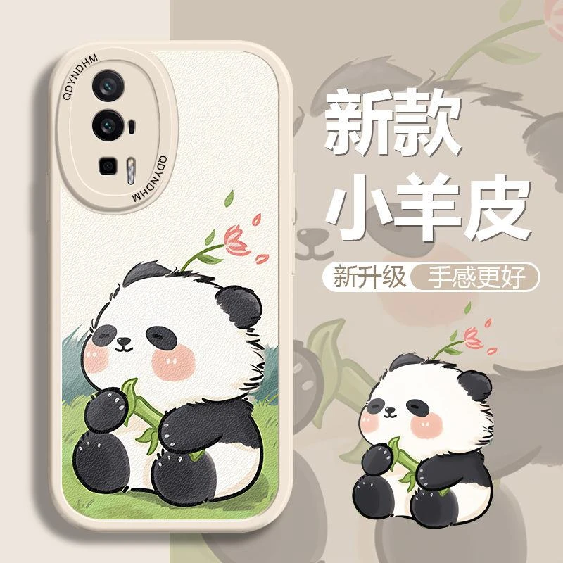 花花熊猫红米K60/K60E手机壳全包小羊皮RedmiK60Pro防摔可爱卡通