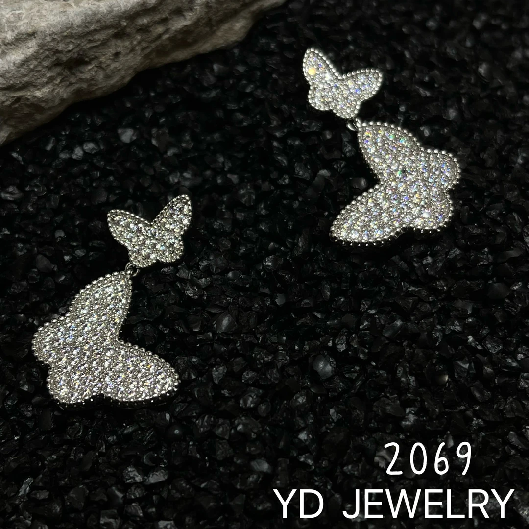 铜合金合成锆石耳饰 YD-1437-时尚气质蝴蝶流苏耳饰