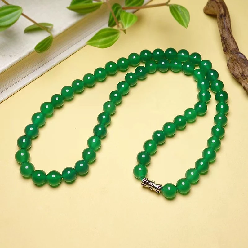 【王妃珠宝】天然绿玉髓满绿珠链60颗卡8珠子