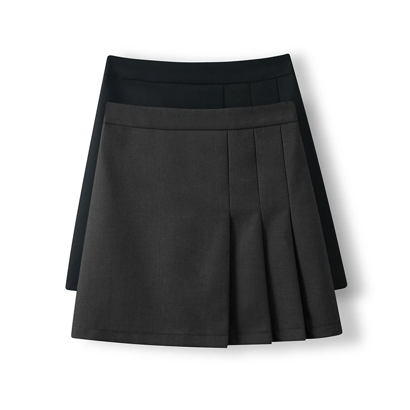 防走光百褶裙女夏季显瘦半身裙高腰时尚百搭黑色西装A字裙23219