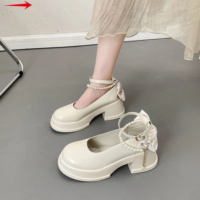 复古百搭玛丽珍女鞋2025年春新蝴蝶结轻便高跟法式单鞋玛吉珍鞋子