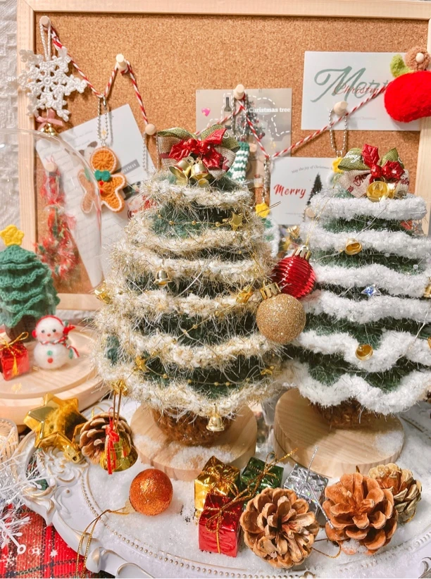 纯手工钩针手混线圣诞树摆件（纯手工制品一经拆开，No退No换）