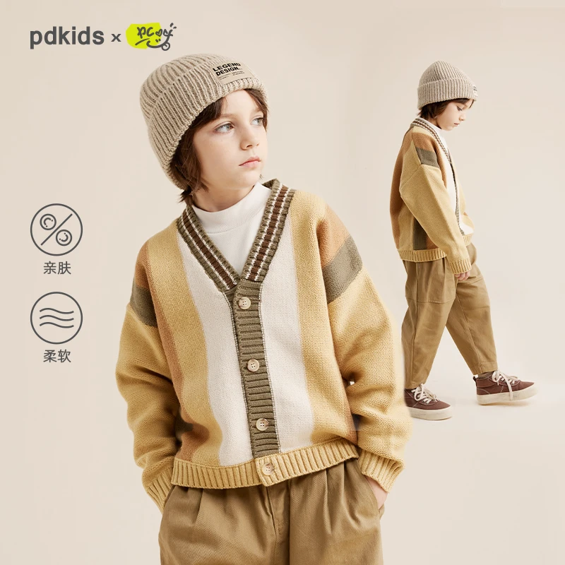 咕噜日记童装儿童针织衫条纹开衫毛衣秋冬新款上衣外套潮PQMY2327