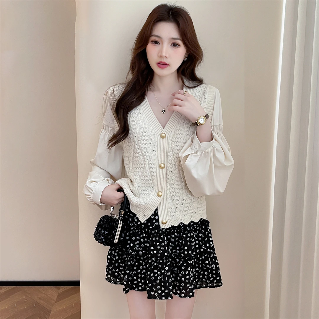 2M980 YS1 唐狮春季温柔风V领开衫高级感百搭淑女针织衫E4H1027