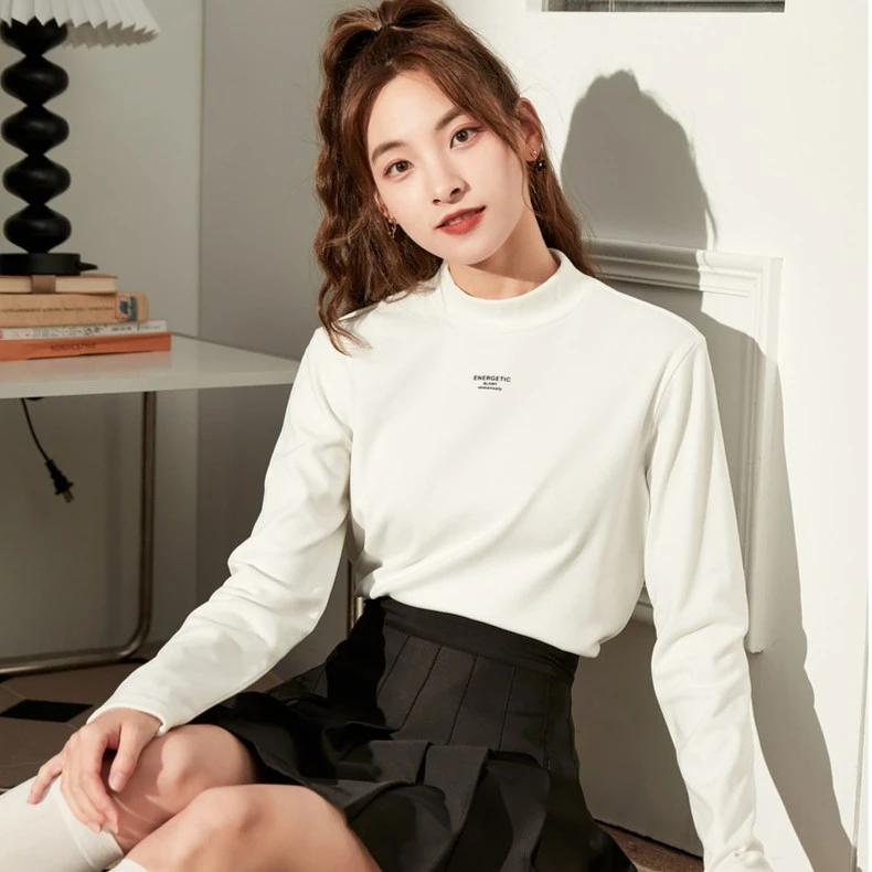 2D52  DB1  唐狮秋冬长袖质感女修身半高领打底衫设计感内搭时尚