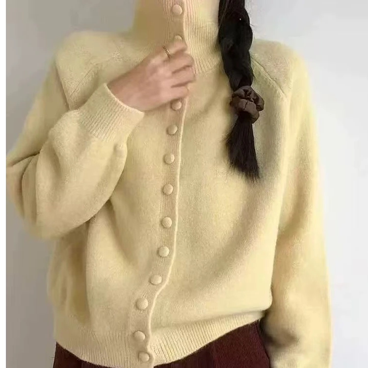 3色温柔风 高领单排扣软糯毛衣开衫女秋冬韩系ins风开衫1689