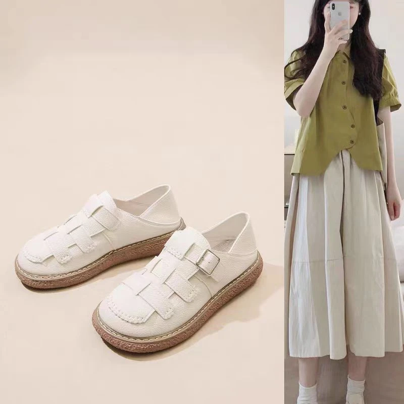 单鞋女2024年春秋新款百搭两穿丑萌大头娃娃鞋学生文艺复古女鞋子