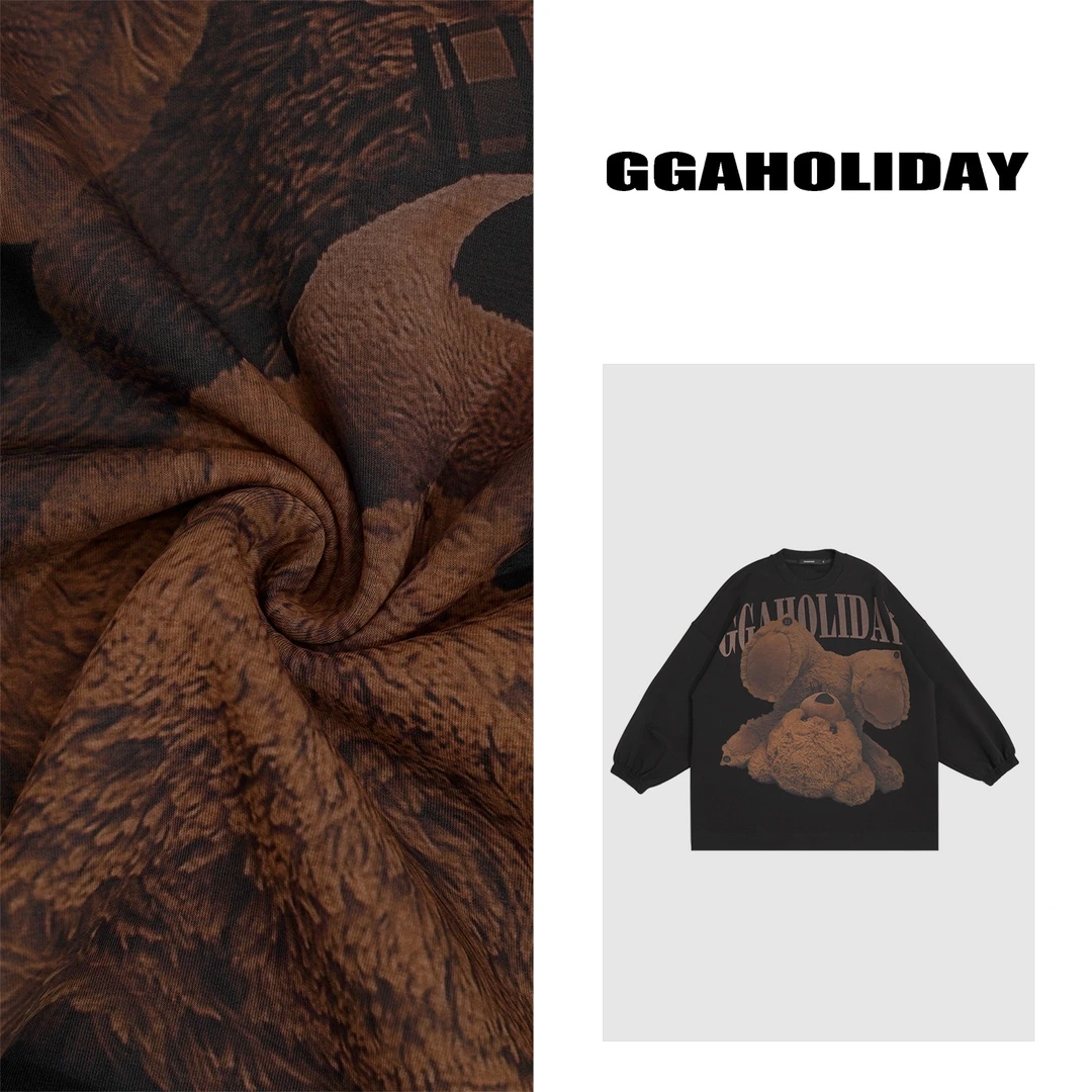 25新年款时尚”倒立熊“休闲百搭复古韩版宽松显瘦开叉卫衣-151216