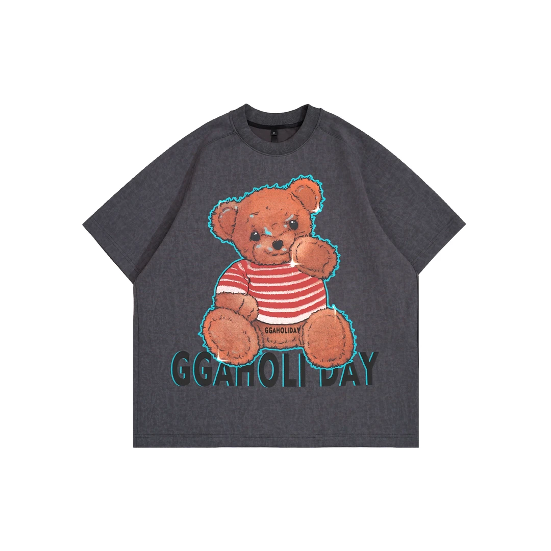 GG潮牌美式宽松时尚百搭潮流休闲印花圆领复古小熊短袖T恤-143045