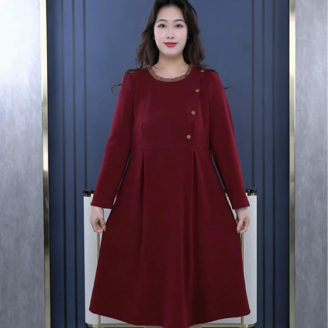 薇姐大码秋冬新款遮肉显瘦藏高级感长袖连衣裙241186