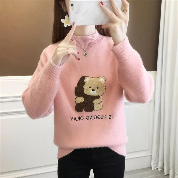 2025秋冬新款好看针织加厚仿貂绒内搭女毛衣时尚洋气套头