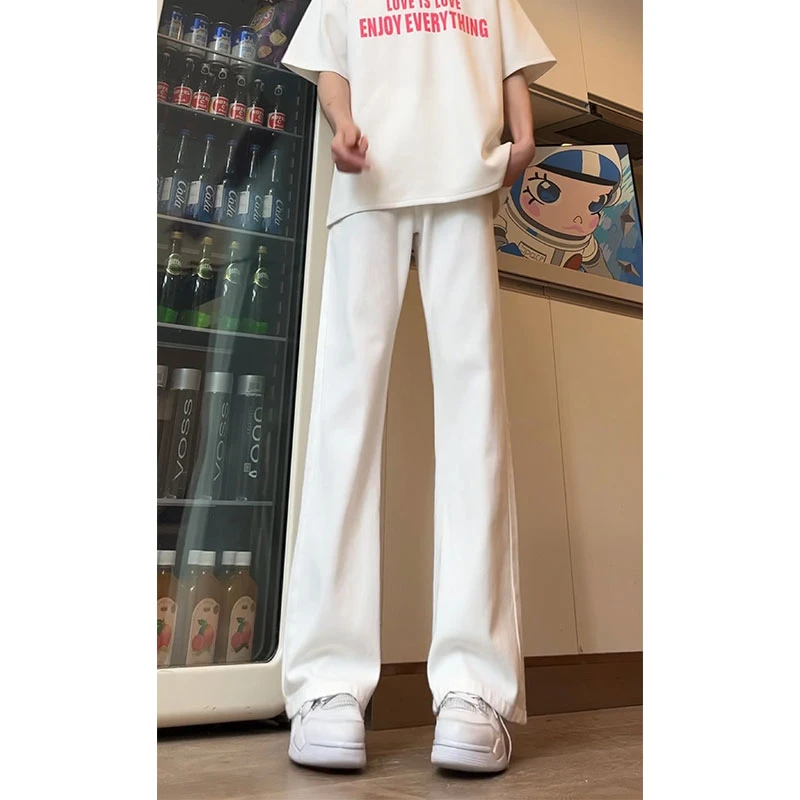 白色牛仔裤百搭美式高街vibe修身直筒裤潮牌痞帅宽松显瘦微喇裤子