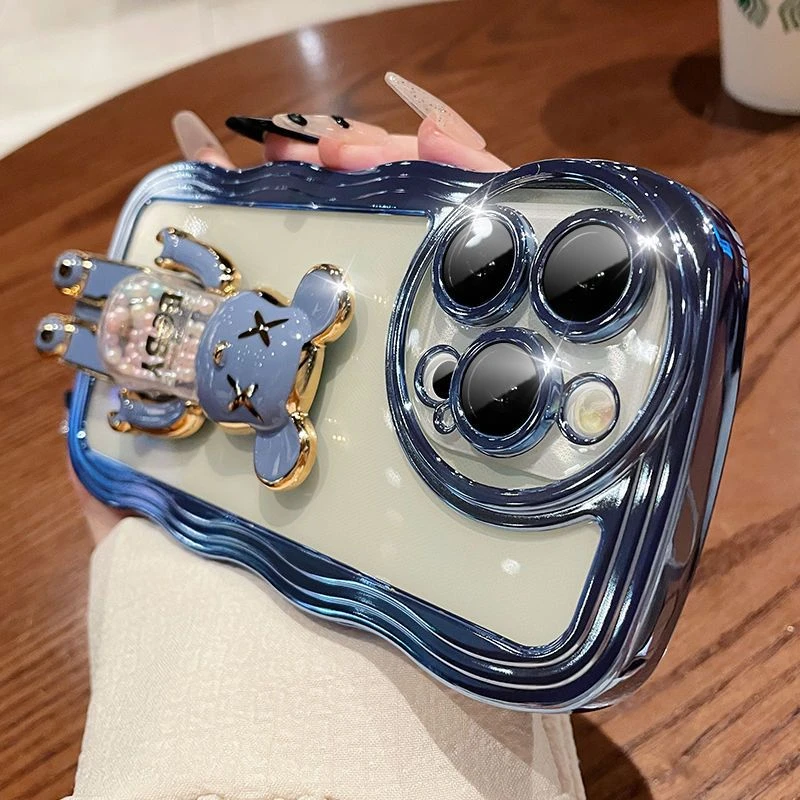 波浪边苹果14promax手机壳带镜头膜iPhone13支架12透明软壳11高级
