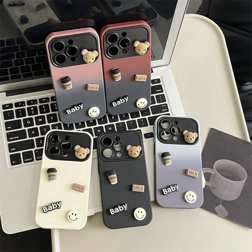 小众ins渐变色立体小熊适用iPhone14/13手机壳苹果12promax全包11