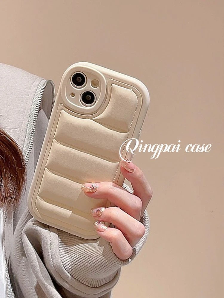 ins简约皮质羽绒服适用苹果14/15promax手机壳iPhone13新款12/11