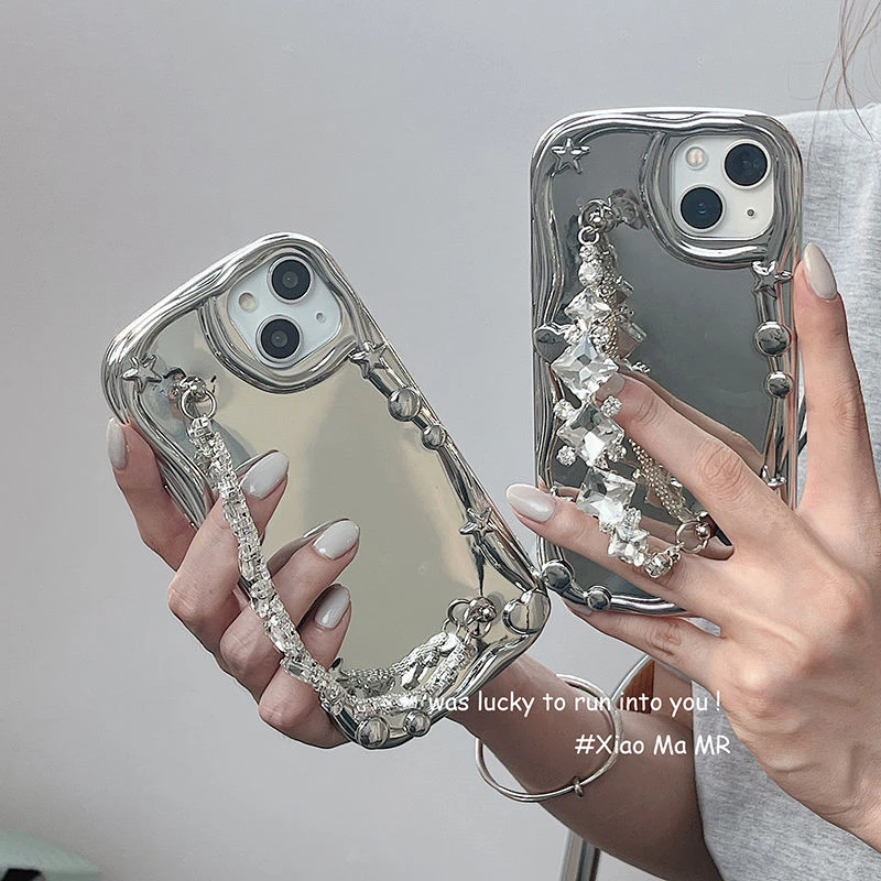 电镀银色高级水钻手链iPhone14promax苹果13手机壳11/12软XR女7/8
