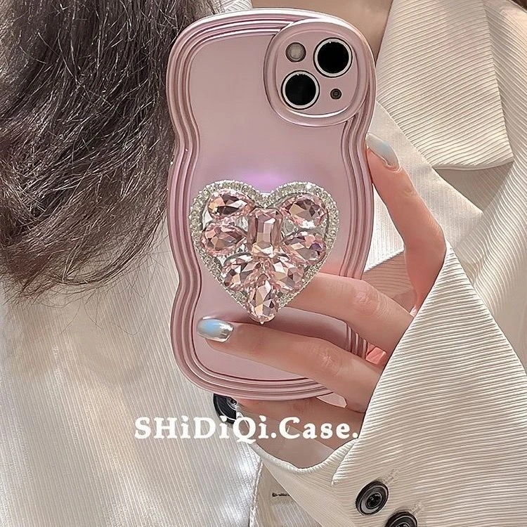 高级感粉色立体爱心支架适用iPhone14promax手机壳苹果13防摔12女