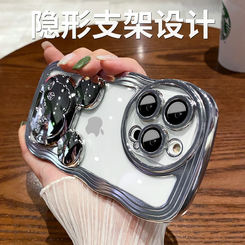 苹果14promax手机壳波浪边卡通支架13带镜头膜12硅胶防摔11全包xs