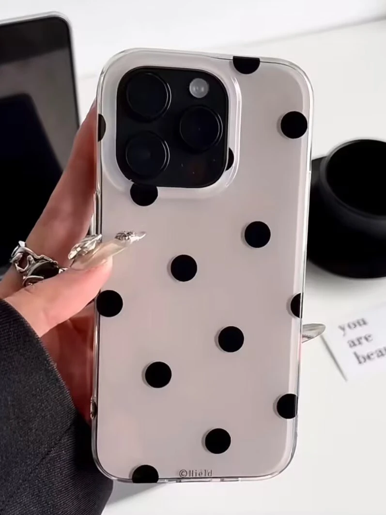 ins风简约黑色波点适用苹果15/14promax手机壳iPhone13新款12/11