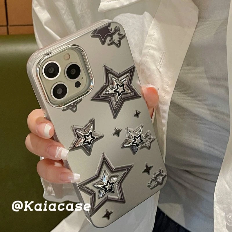 韩风ins银色星星适用苹果14promax手机壳iPhone15新款13创意12/11