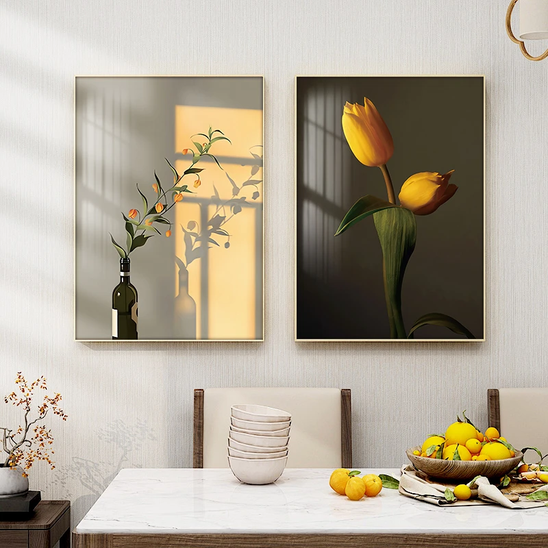 「花影流年」简约百搭花木餐厅客厅两联装饰画现代风晶瓷挂画 2幅