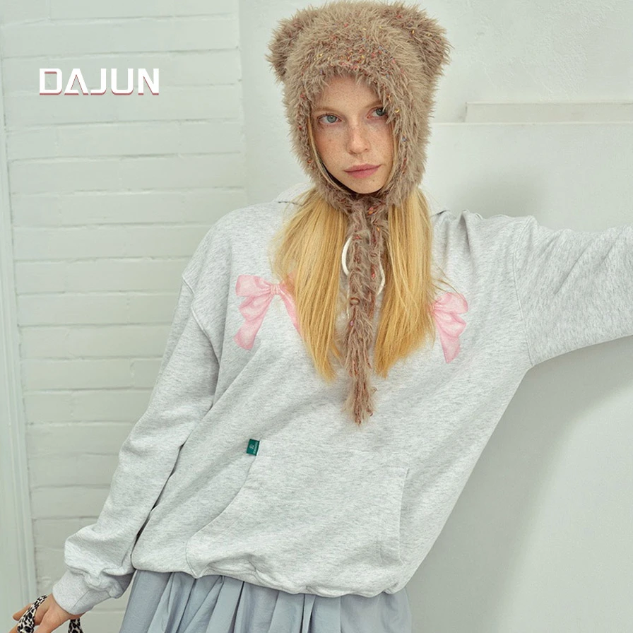 DAJUN ‘小熊帽’ 多巴胺色彩点绑带毛线帽女冬季套头帽